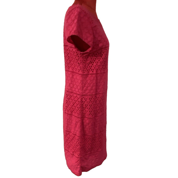 Halogen Dress Size M Short Sleeve Pink Eyelet Lace Casual Preppy Classic Sheath - Picture 8 of 10